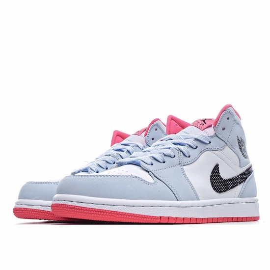 Air Jordan 1 Mid Half Modrý Polka Dot Swoosh Jordan 555112 400 Pánské a dámské oranžový Šedá Černá AJ1 teniska