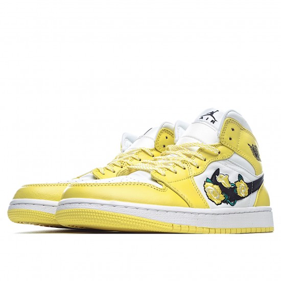 Air Jordan 1 Mid Rose Patch AV5174 700 AJ1 teniska Pánské a dámské Žlutá Bílý Jordan