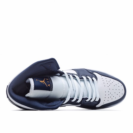 Air Jordan 1 Mid Bílý Metallic Zlato Obsidian Jordan 554724 174 AJ1 teniska Pánské a dámské Modrý Bílý