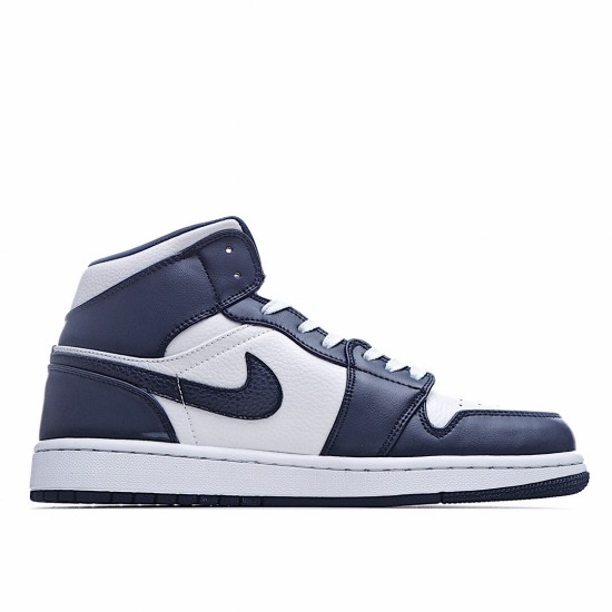 Air Jordan 1 Mid Bílý Metallic Zlato Obsidian Jordan 554724 174 AJ1 teniska Pánské a dámské Modrý Bílý