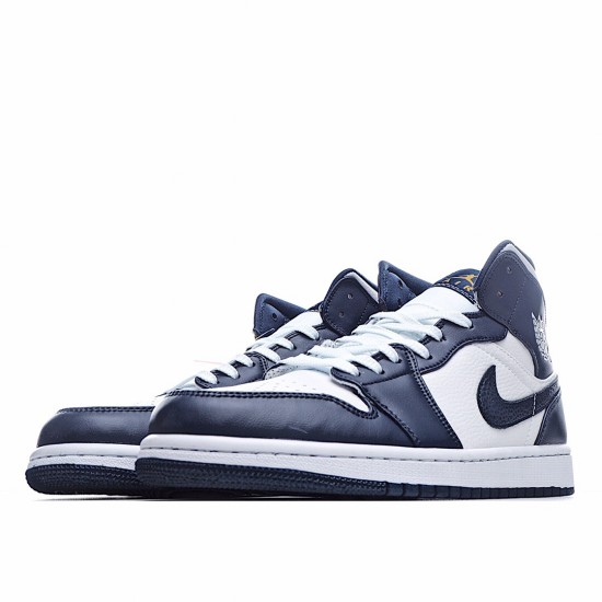 Air Jordan 1 Mid Bílý Metallic Zlato Obsidian Jordan 554724 174 AJ1 teniska Pánské a dámské Modrý Bílý