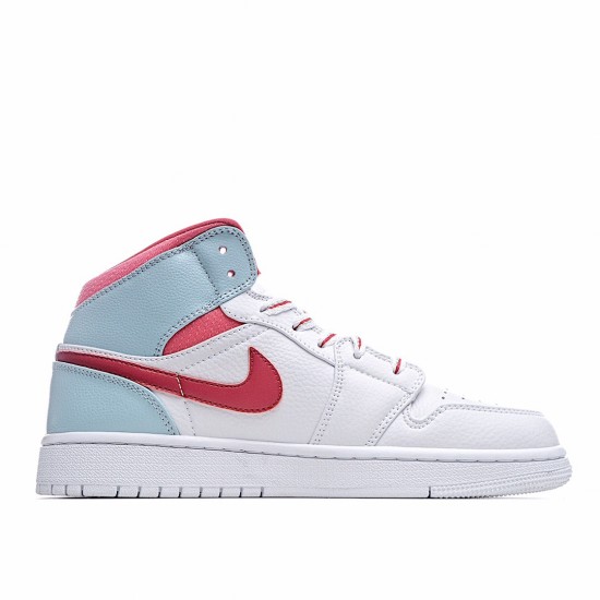 Air Jordan 1 Mid Bílý Topaz Mist Bílý Červené Modrý 555112 104 Pánské a dámské Jordan AJ1 teniska