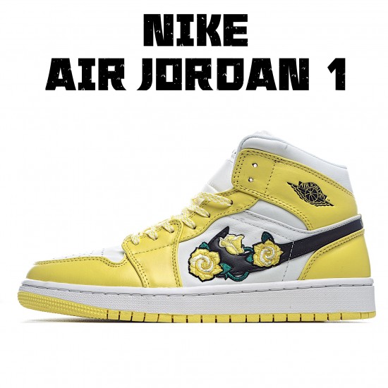 Air Jordan 1 Mid Rose Patch AV5174 700 AJ1 teniska Pánské a dámské Žlutá Bílý Jordan