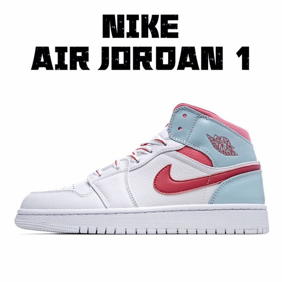 Air Jordan 1 Mid Bílý Topaz Mist Bílý Červené Modrý 555112 104 Pánské a dámské Jordan AJ1 teniska