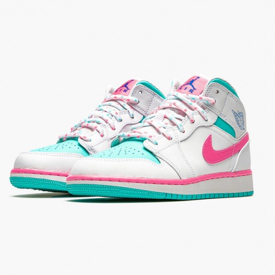 Nike Jordans 1 Mid Digital Pink WhiteDigital Pink Aurora Gree Dámskés Boty