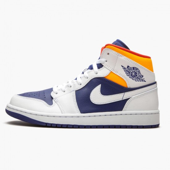 Nike Jordans 1 Mid Royal Blue Laser Orange White/Deep Royal Blue/Track Red/Laser Orange Boty