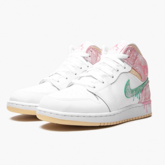 Nike Jordans 1 Mid SE GS Ice Cream White/Arctic Punch/Pale Vanilla/Green Glow Dámskés Boty