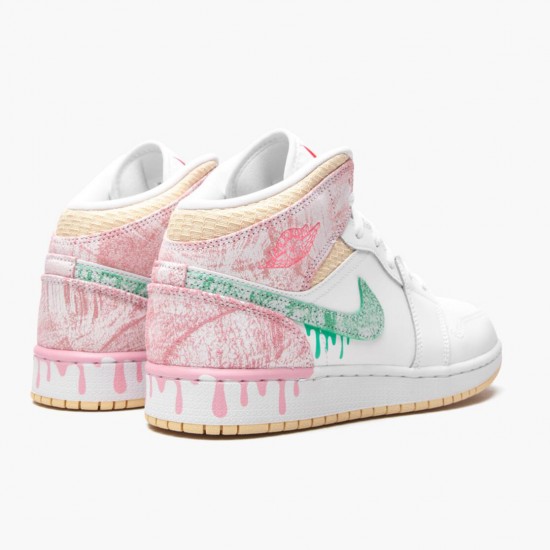 Nike Jordans 1 Mid SE GS Ice Cream White/Arctic Punch/Pale Vanilla/Green Glow Dámskés Boty