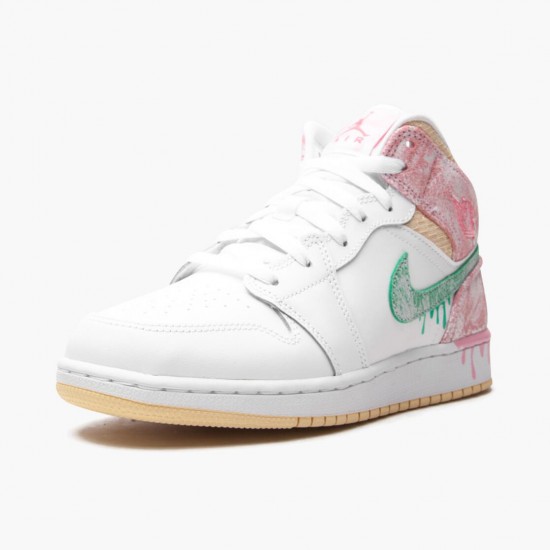 Nike Jordans 1 Mid SE GS Ice Cream White/Arctic Punch/Pale Vanilla/Green Glow Dámskés Boty