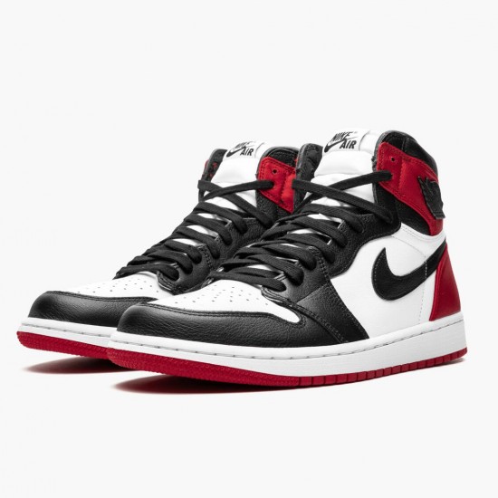 Nike Jordans 1 High OG Satin Black Toe Black/Black White/Varsity Red Boty