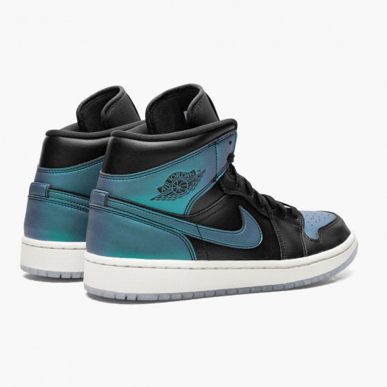 Nike Jordans 1 Mid Iridescent Black Black/Pale Ivory/Multi Color Boty