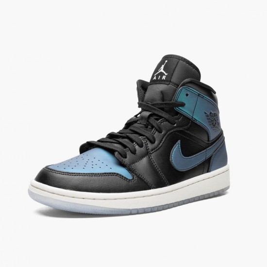 Nike Jordans 1 Mid Iridescent Black Black/Pale Ivory/Multi Color Boty