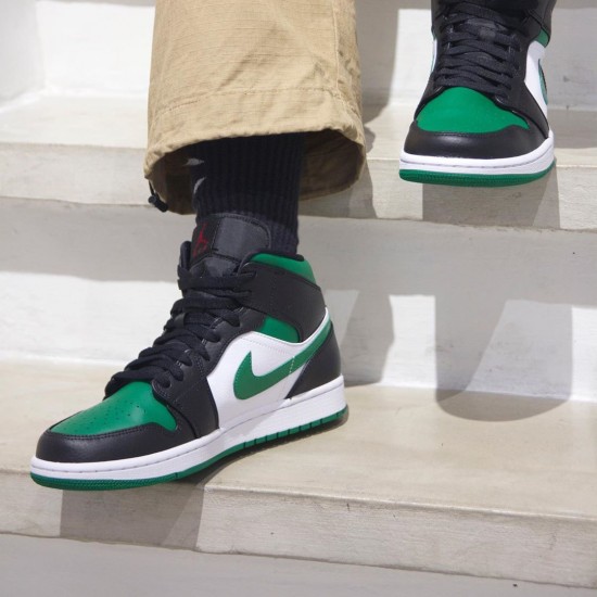 Nike Jordans 1 Mid Pine Green Black/Gym Red/White/Pine Green Pánské Boty