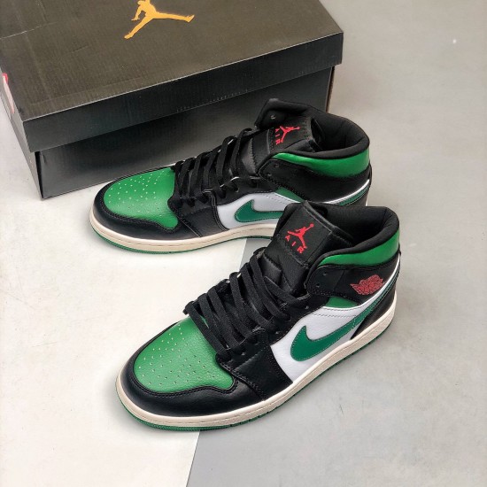 Nike Jordans 1 Mid Pine Green Black/Gym Red/White/Pine Green Pánské Boty