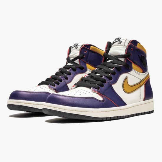 Nike Jordans 1 Retro High OG Defiant SB LA to Chicago Purple/Sail University Gold Bl Boty