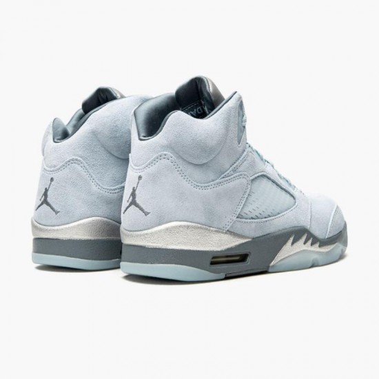 Nike Jordans 5 Retro Bluebird With Silver White Photo Blue/Football Grey/Metallic Silver/White Boty