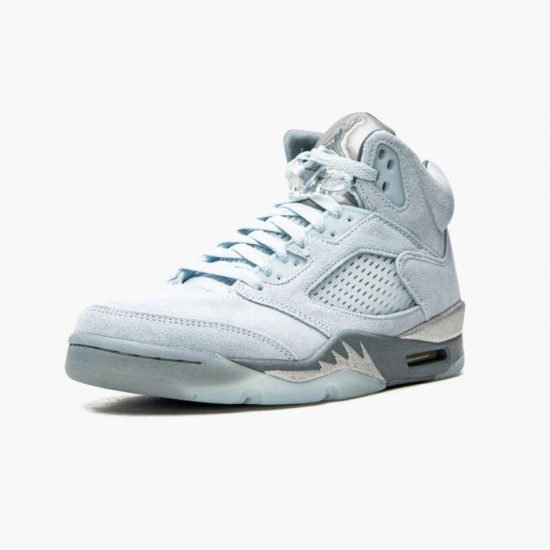 Nike Jordans 5 Retro Bluebird With Silver White Photo Blue/Football Grey/Metallic Silver/White Boty