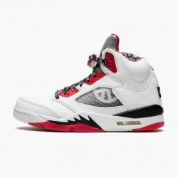 Nike Jordans 5 Retro Quai 54 2021 White/University Red/Black Boty