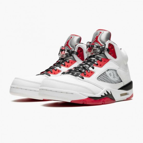 Nike Jordans 5 Retro Quai 54 2021 White/University Red/Black Boty